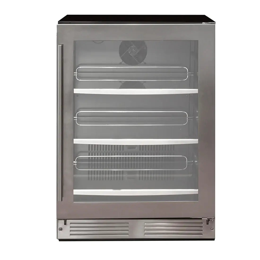Cervejeira Cuisinart Arkton Inox 60cm - Abertura Direita com frente de vidro e prateleiras de aço inox.